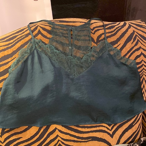 Free People Emerald green satin and lace cami - Picture 2 of 4